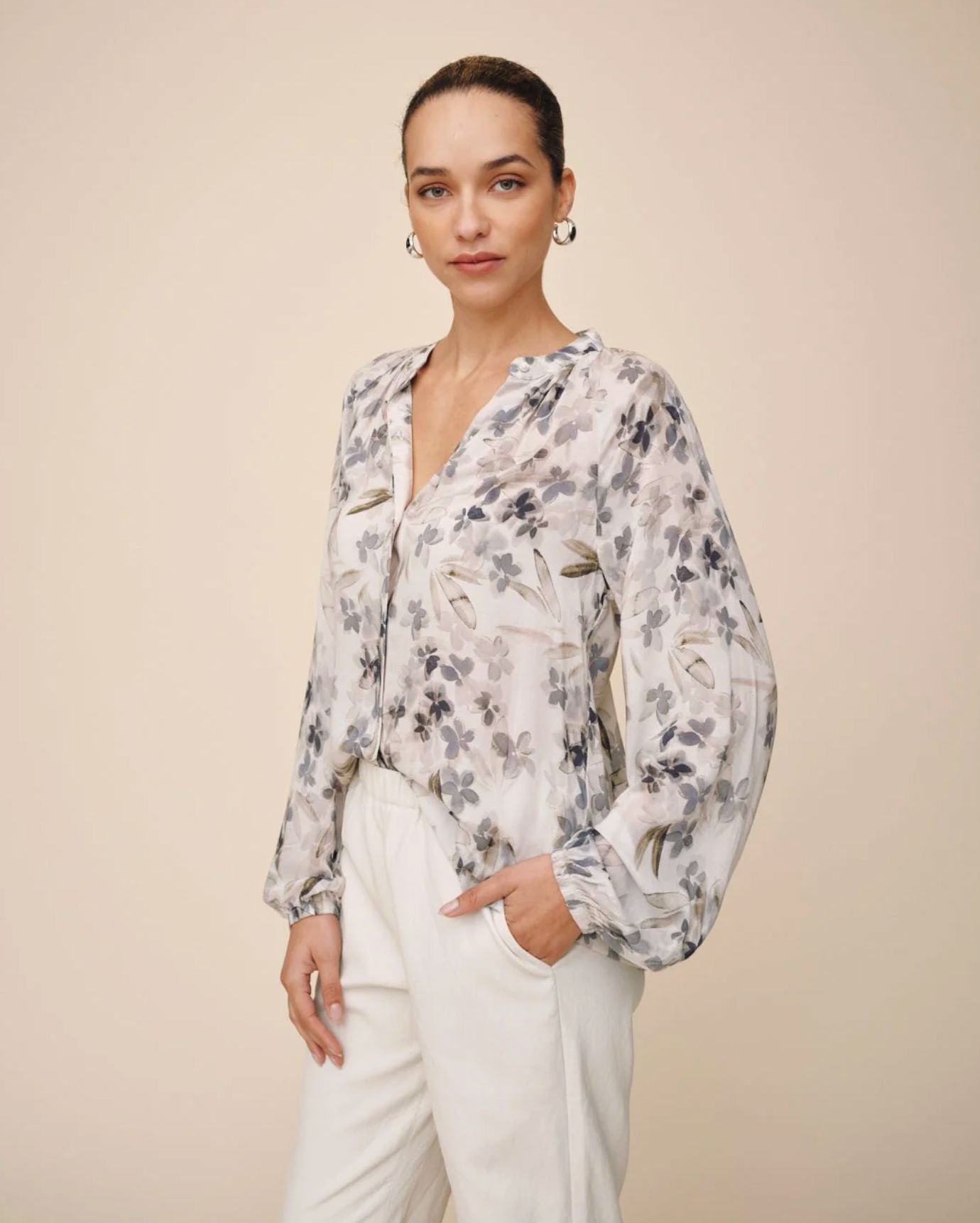 Long Sleeve Shirred Raglan Shirt-Tops/Blouses-Uniquities