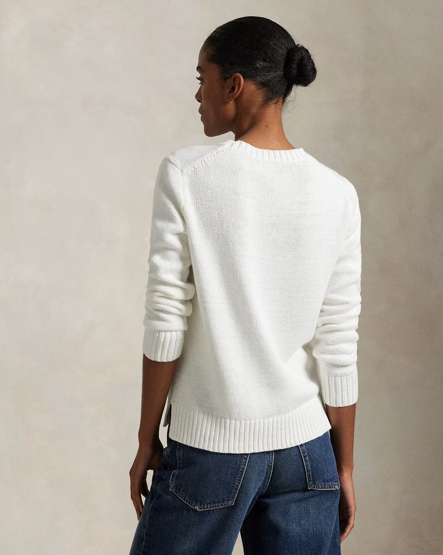 Linen Crewneck Bear Sweater-Sweaters-Uniquities