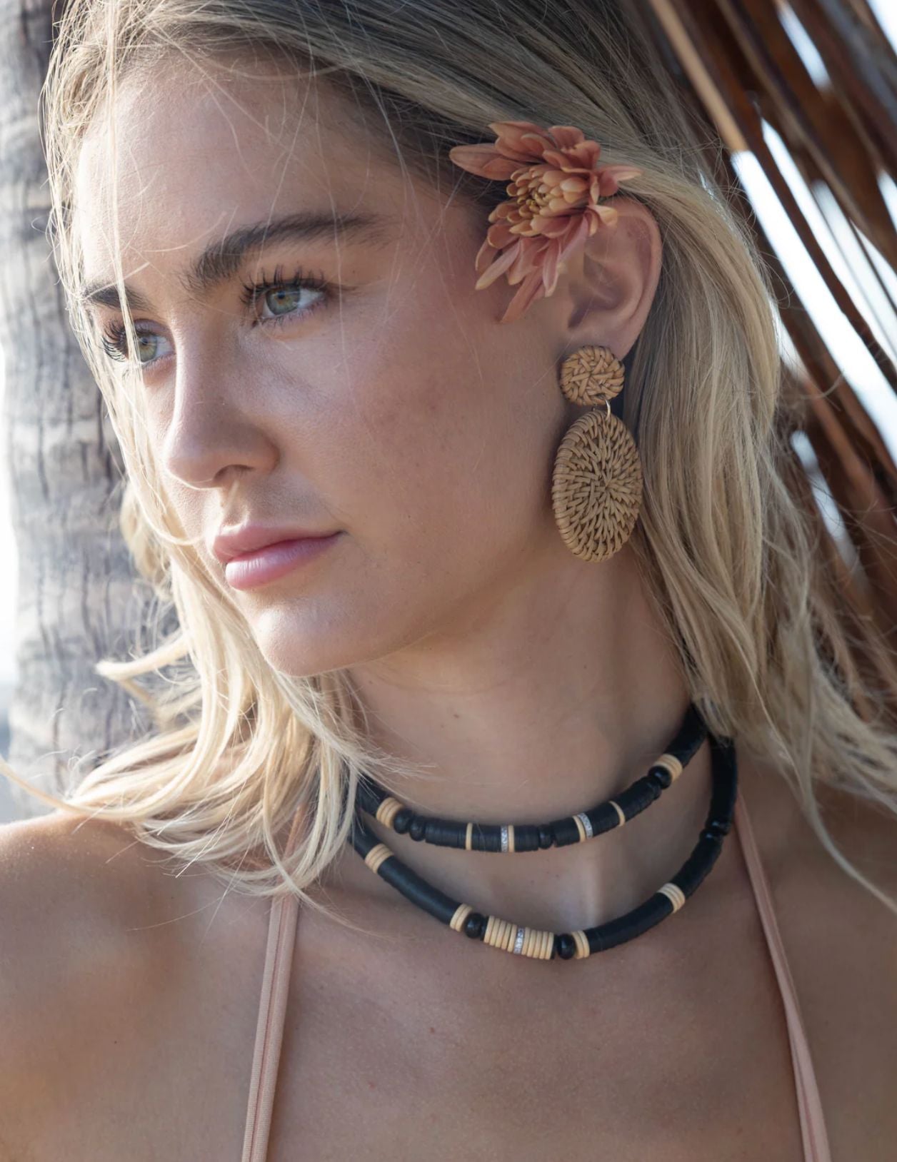 Black Bead Agate Puka Necklace-Jewelry-Uniquities
