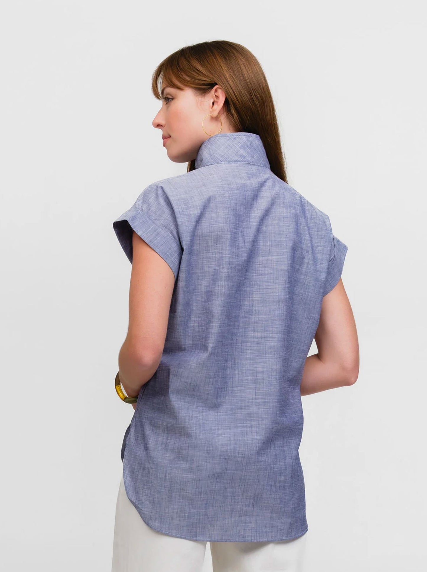 Denim Cap Sleeve Top-Tops/Blouses-Uniquities