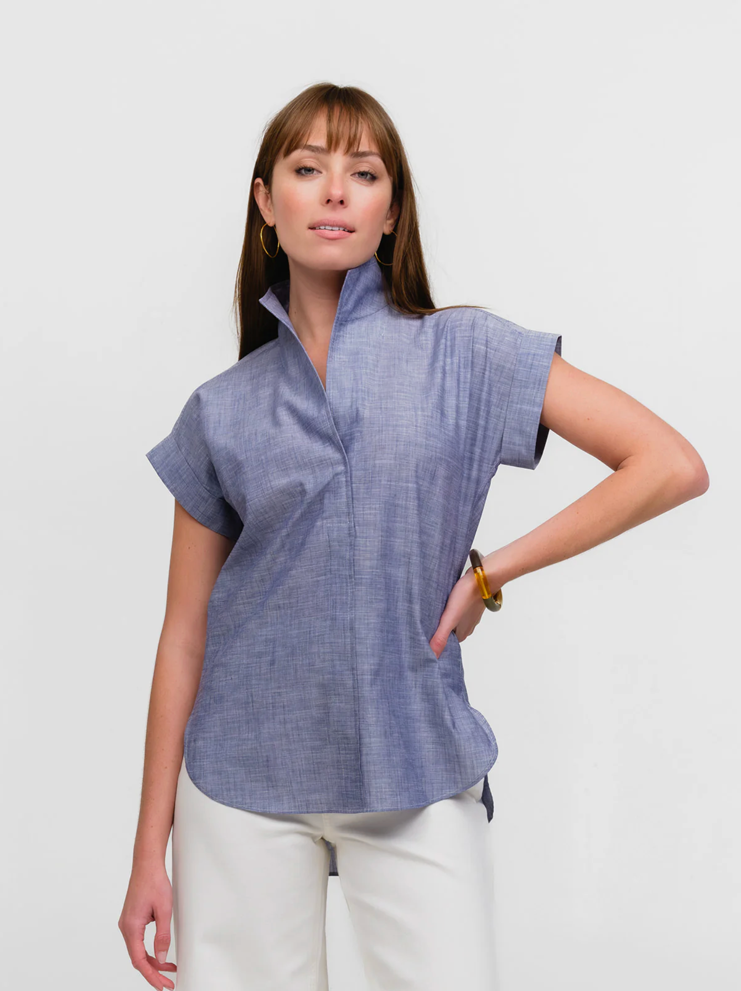 Denim Cap Sleeve Top-Tops/Blouses-Uniquities