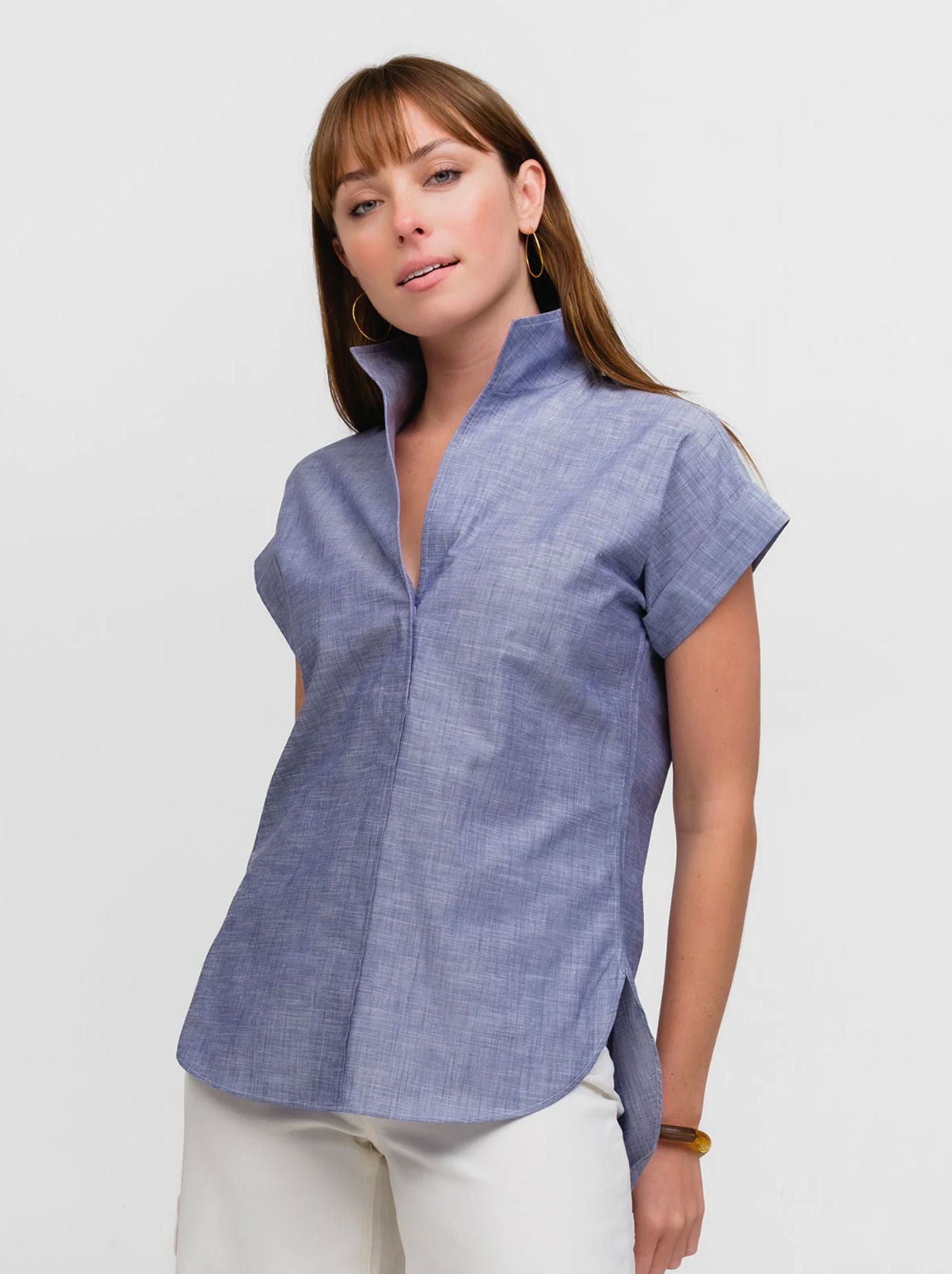 Denim Cap Sleeve Top-Tops/Blouses-Uniquities