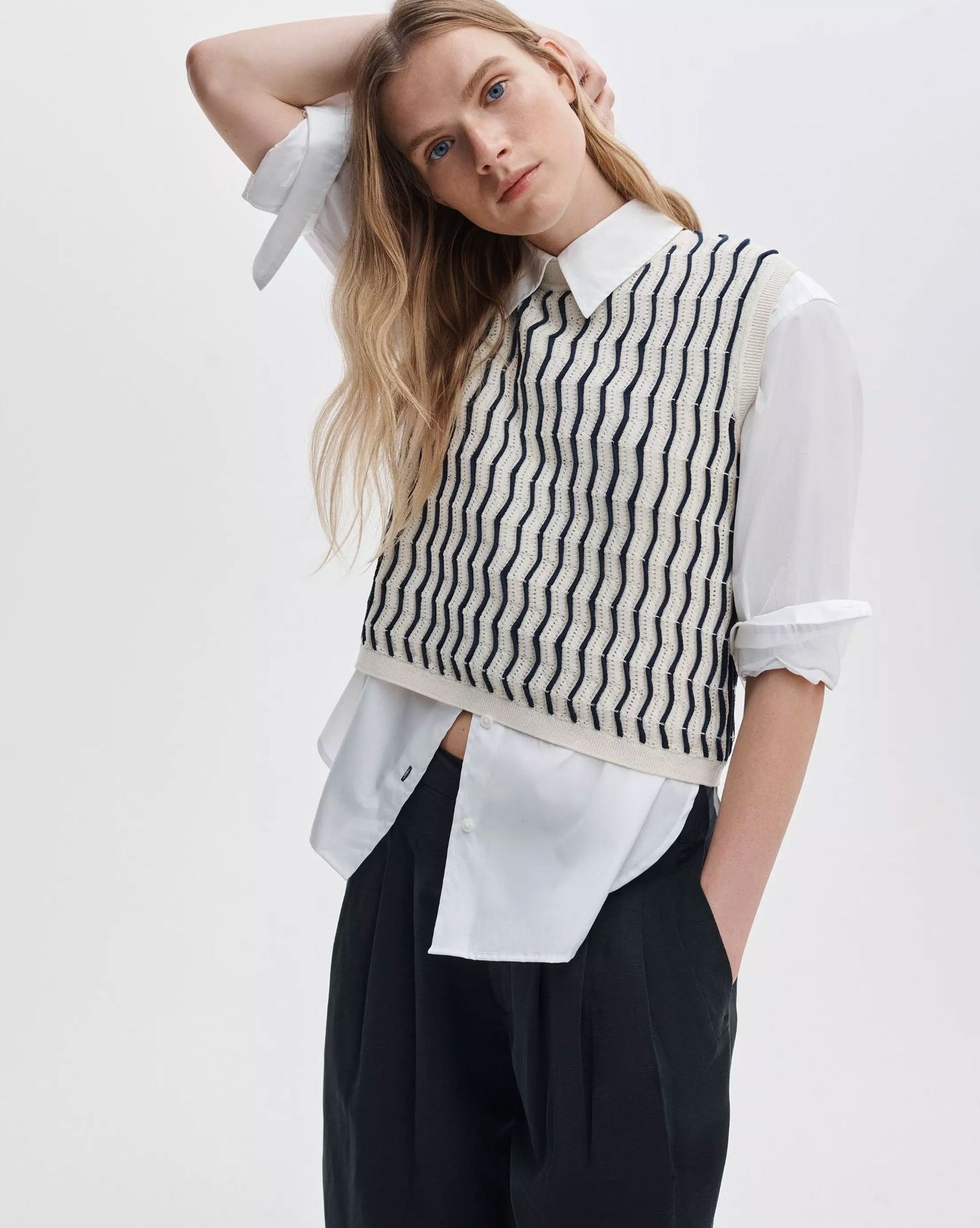Leslie Stripe Vest-Sweaters-Uniquities