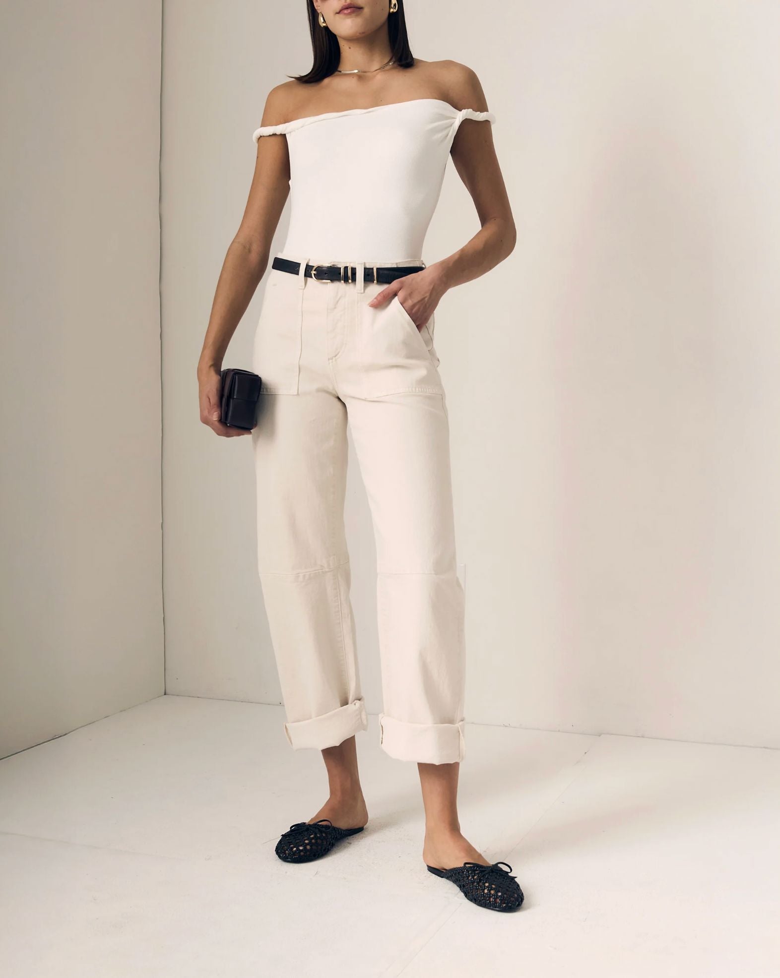 Utility Soft Barrel Jeans With Cuff-Denim-Uniquities