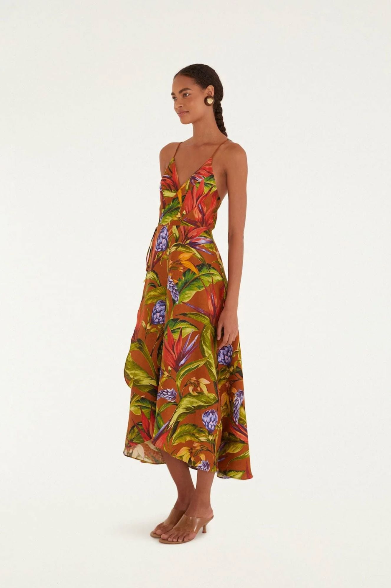 Florart Brown Midi Wrap Dress-Dresses-Uniquities