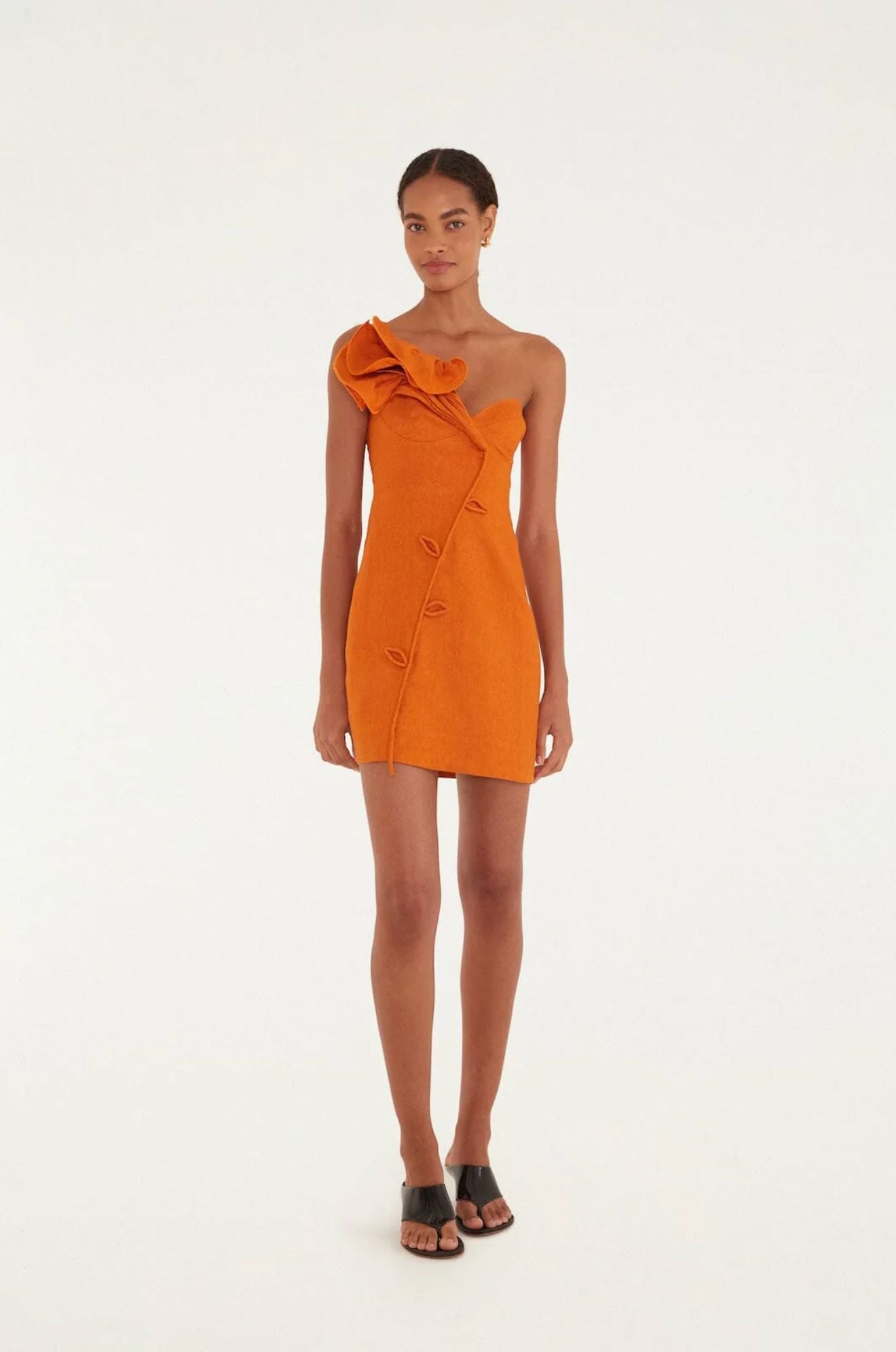 Orange Flower Mini Dress-Dresses-Uniquities