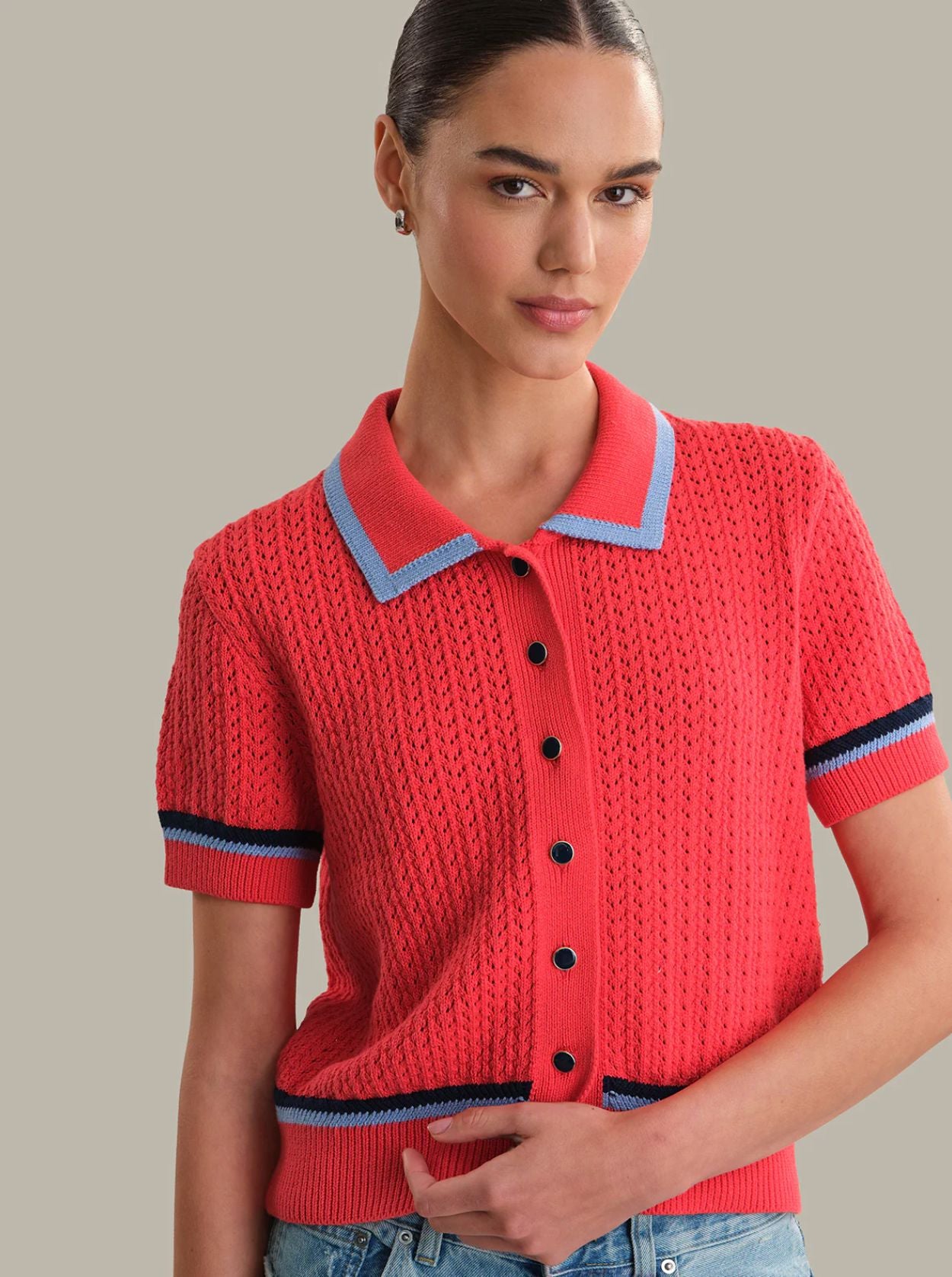 Amy Tipped Polo Cardigan-Tops/Blouses-Uniquities