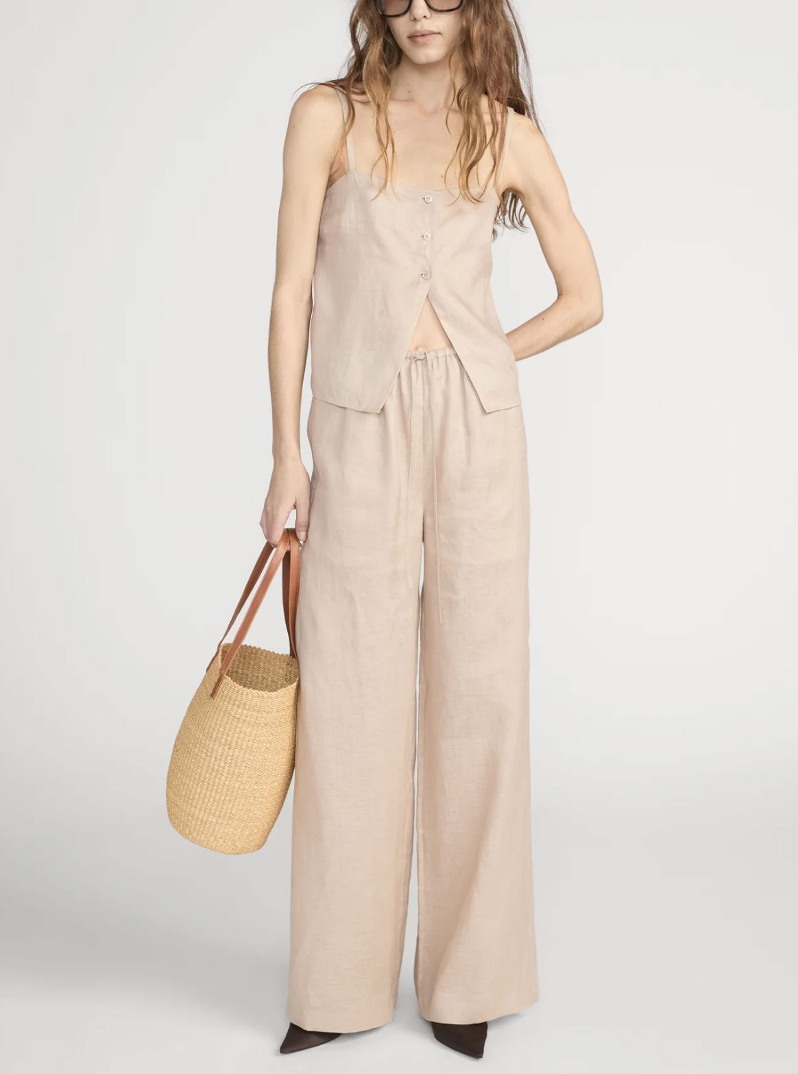 Linen Button Cami-Tops/Blouses-Uniquities