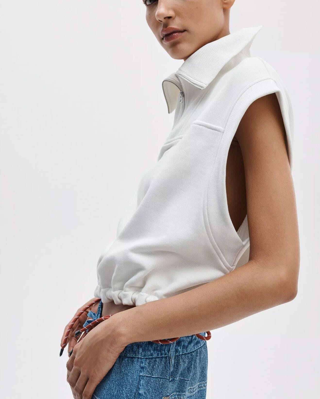 Vintage Terry Half Zip Muscle-Tops/Blouses-Uniquities