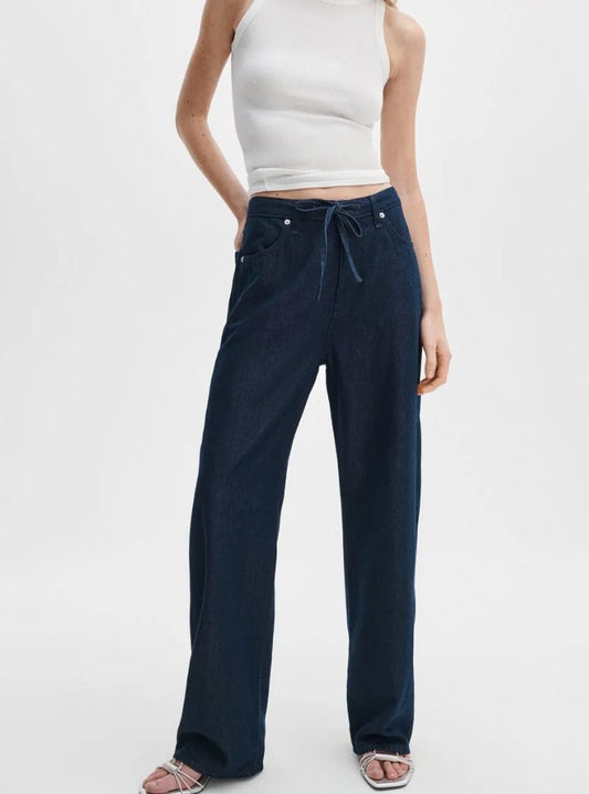 Phoebe Drawstring Wide-Leg Jean-Denim-Uniquities
