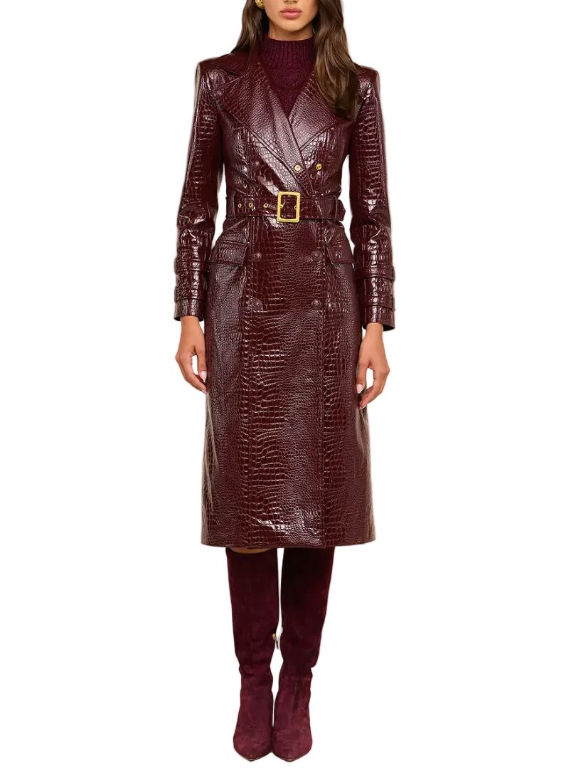 Celina Leather Trench Coat-Jackets-Uniquities