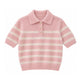 Breton Stripe Cropped Short Sleeve Polo-Sweaters-Uniquities
