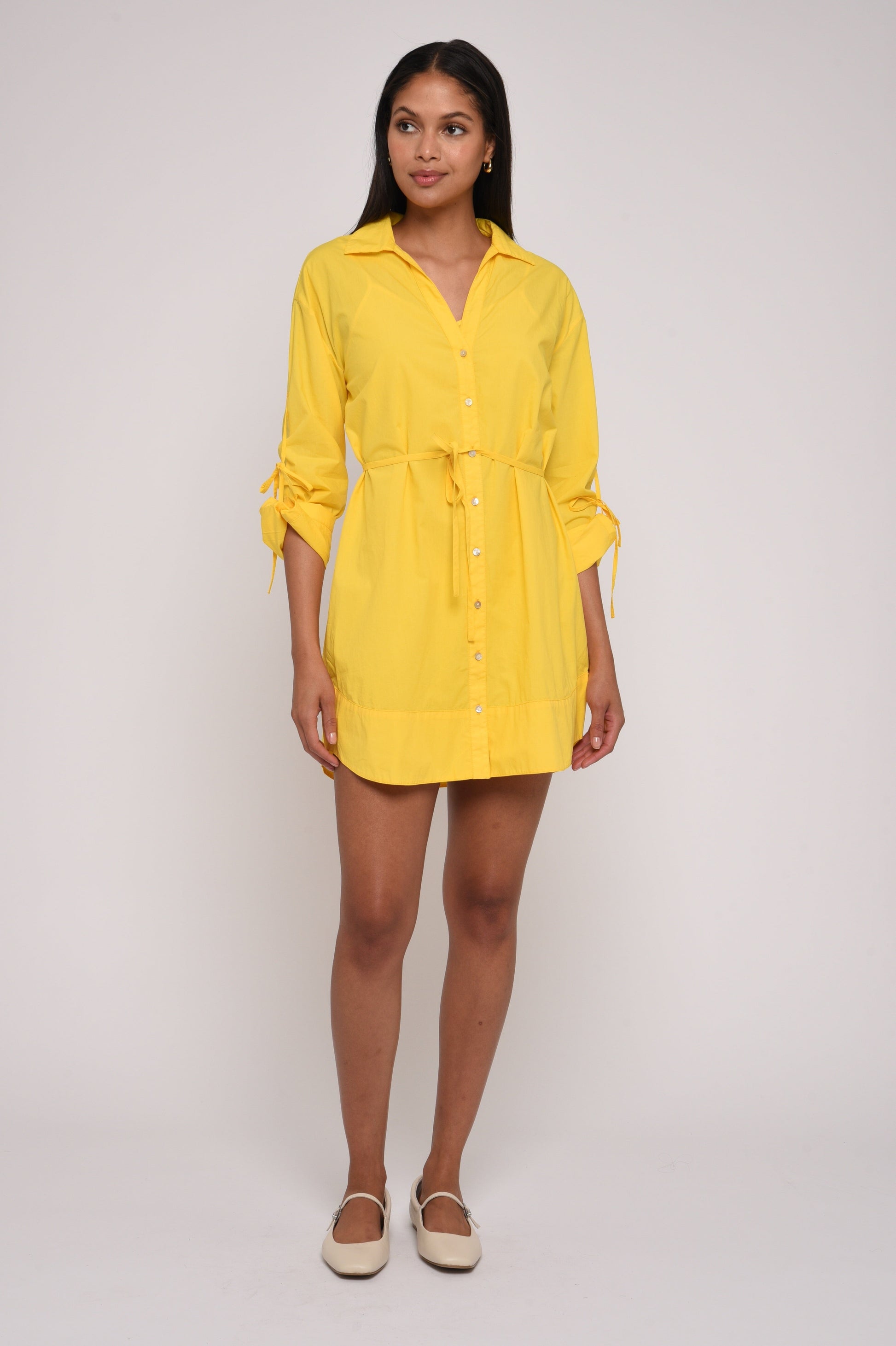 WOMEN'S MINI DRESS Yellow DRESS BUTTON DOWN DRESS WOMEN'S SUMMER DRESS Vibrant Yellow / S