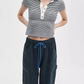 Knit Button Stripe Polo Tee-Tops/Blouses-Uniquities