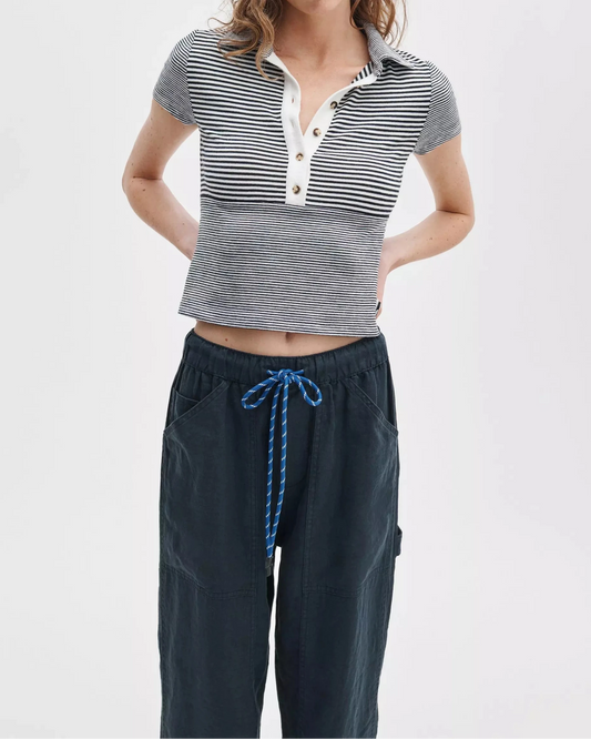 Knit Button Stripe Polo Tee-Tops/Blouses-Uniquities
