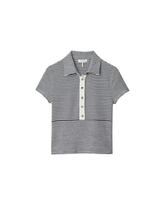 Knit Button Stripe Polo Tee-Tops/Blouses-Uniquities