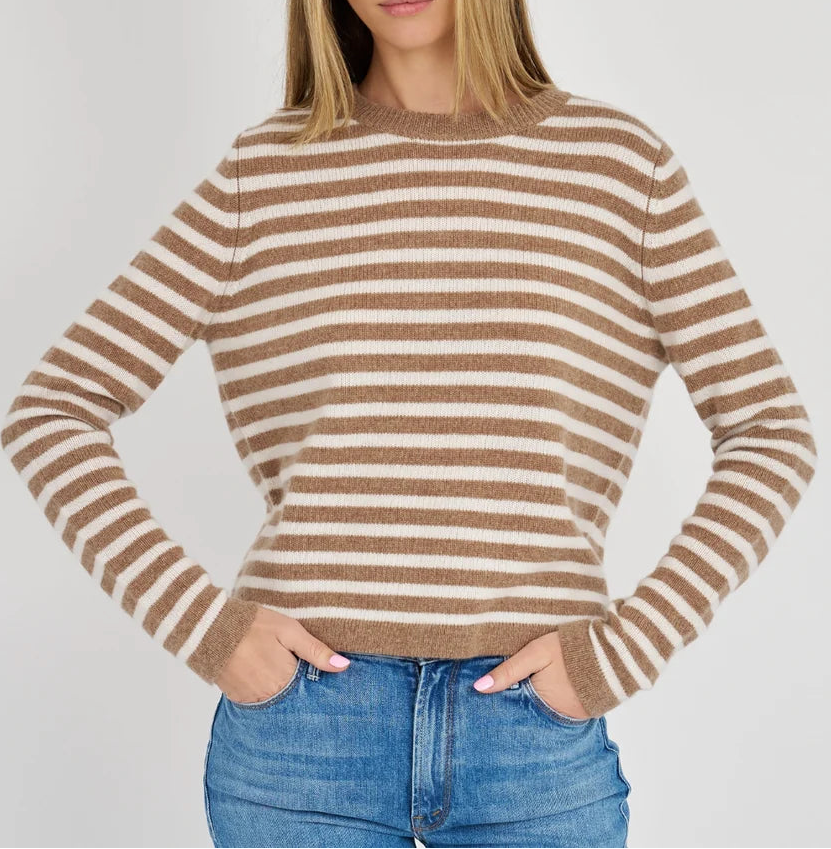 Gemma Cashmere Striped Crew-Sweaters-Uniquities