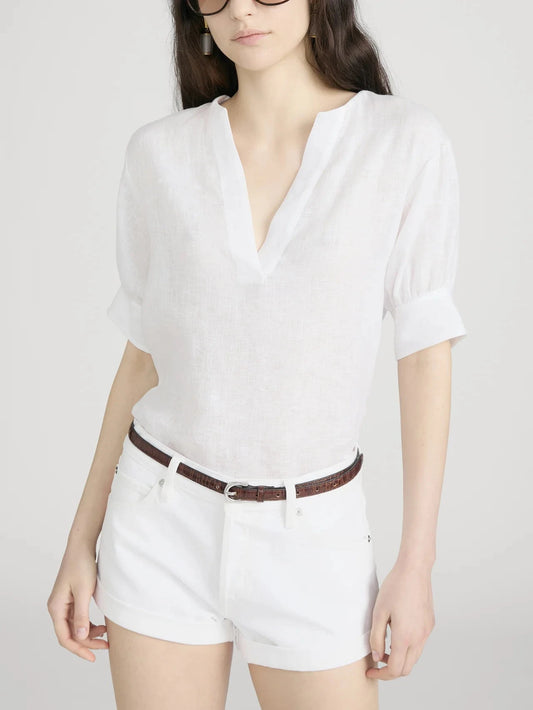 Linen V-Neck Popover Top-Tops/Blouses-Uniquities