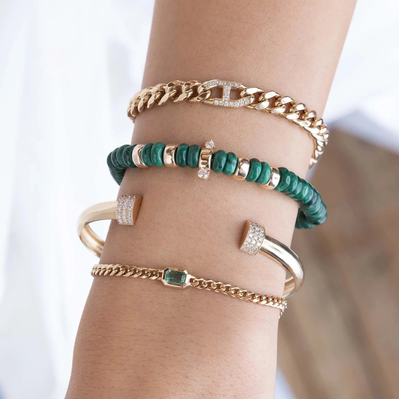 14k Curb Emerald Bracelet-Jewelry-Uniquities