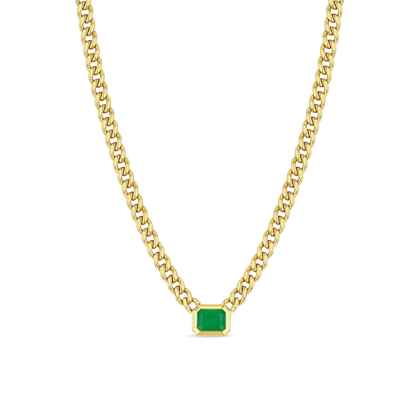 14k Curb Chain Emerald Necklace-Jewelry-Uniquities