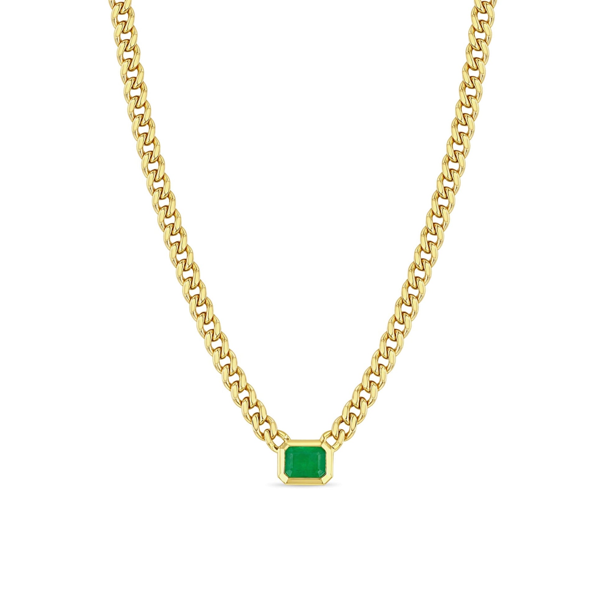 14k Curb Chain Emerald Necklace-Jewelry-Uniquities