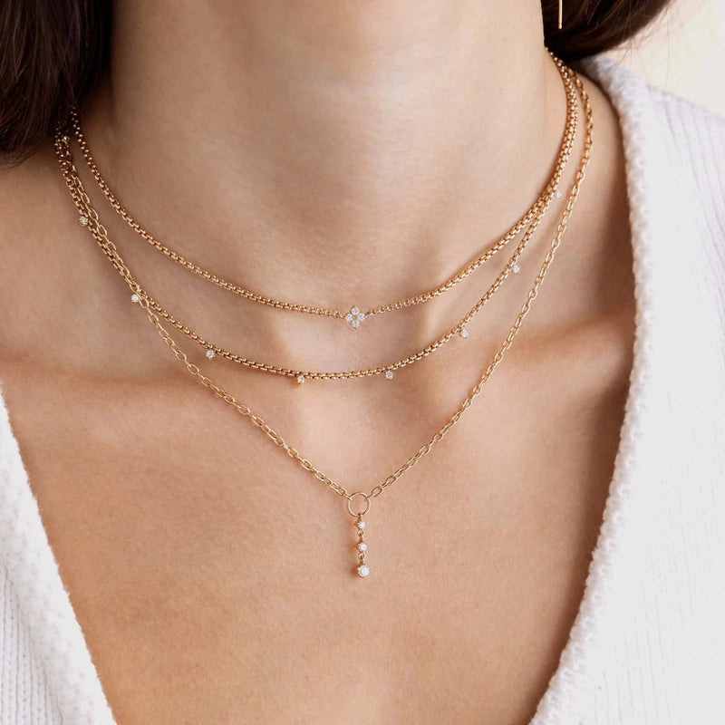 14k Prong Diamond Quad Chain Necklace-Jewelry-Uniquities