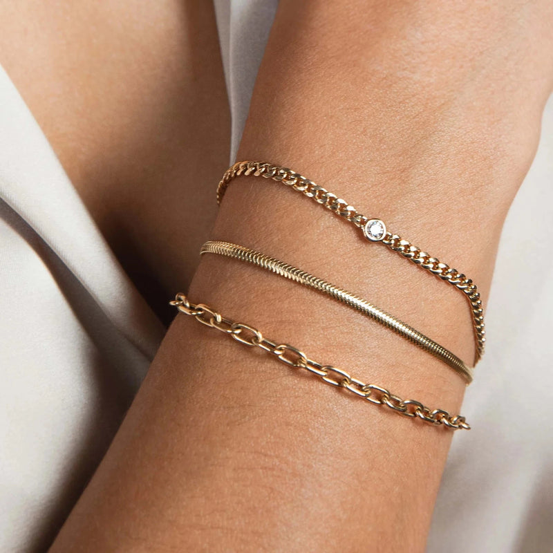 14k Curb Chain Diamond Bracelet-Jewelry-Uniquities