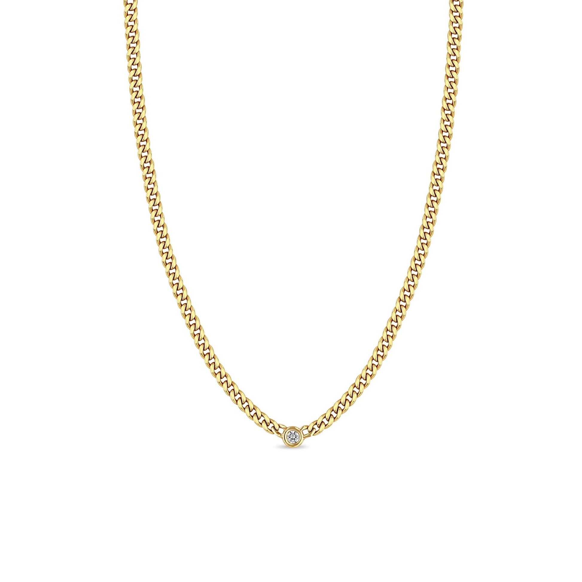14k Small Curb Chain Diamond Necklace-Jewelry-Uniquities