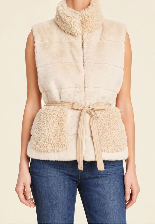 Faux Fur Shearling Trim Vest-Jackets-Uniquities