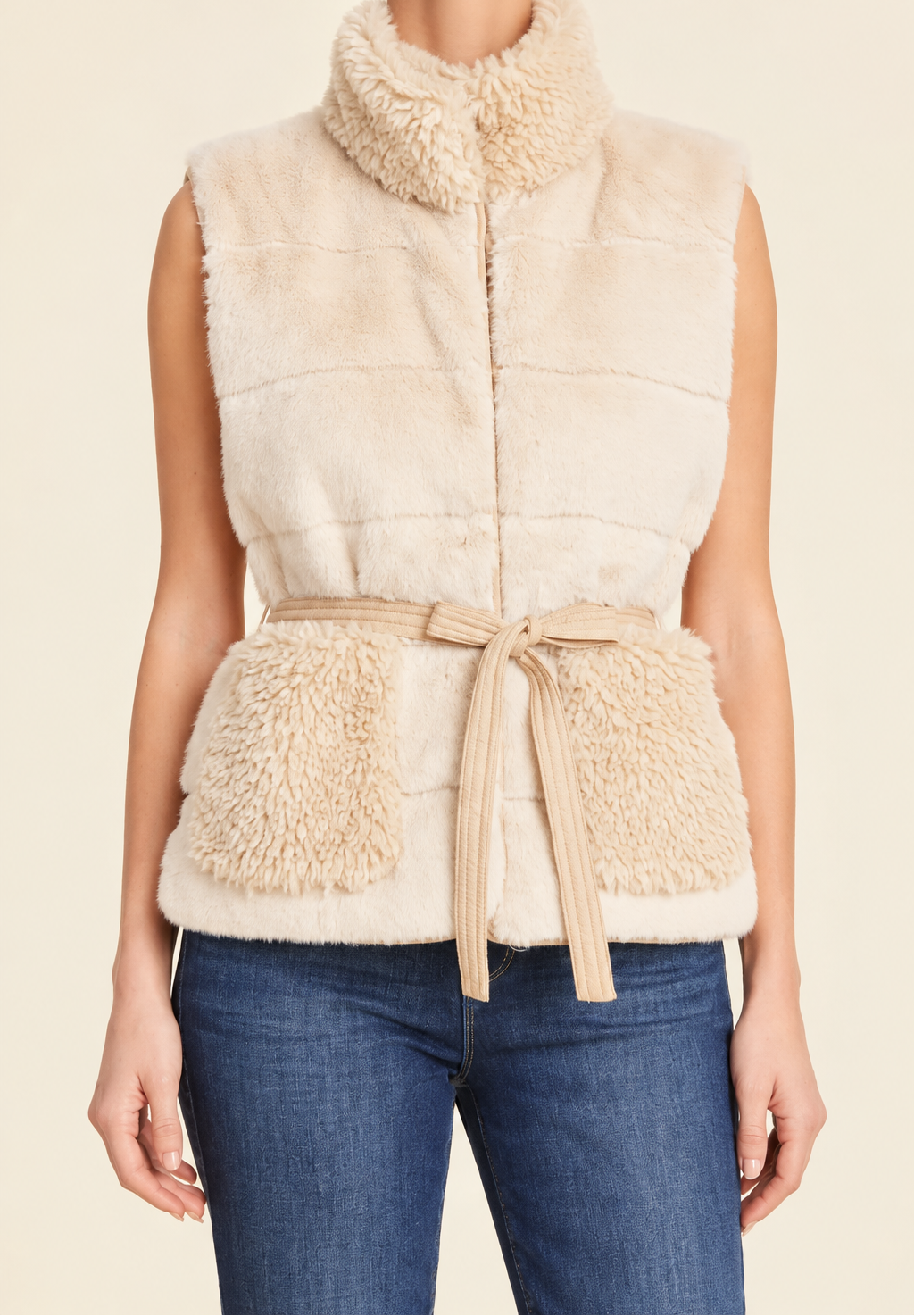Faux Fur Shearling Trim Vest