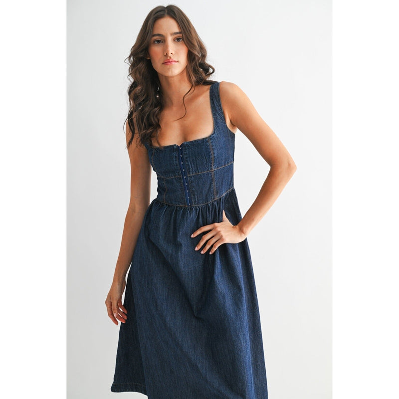Adria Denim Midi Dress-Dresses-Uniquities