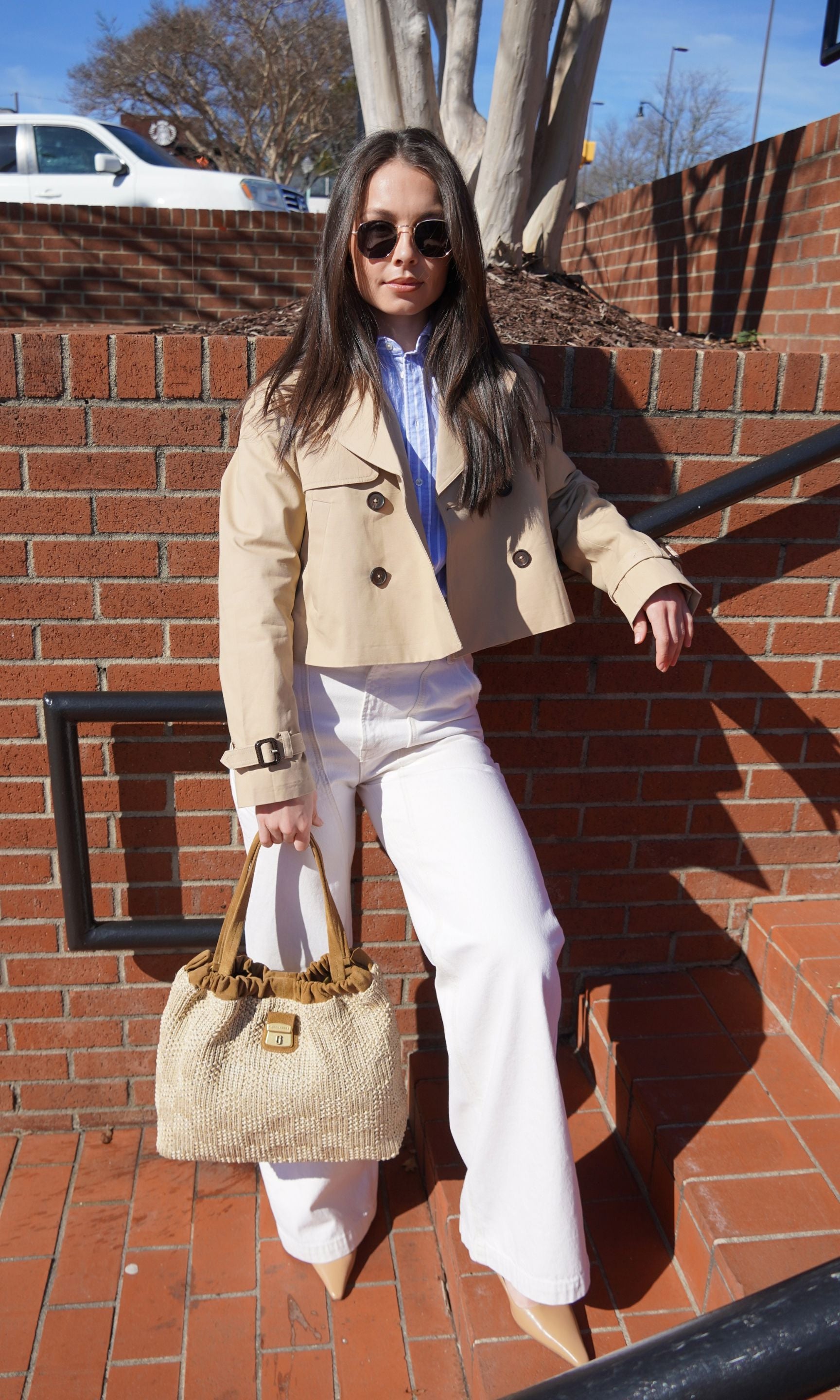 Cropped Twill Trench Coat-Jackets-Uniquities