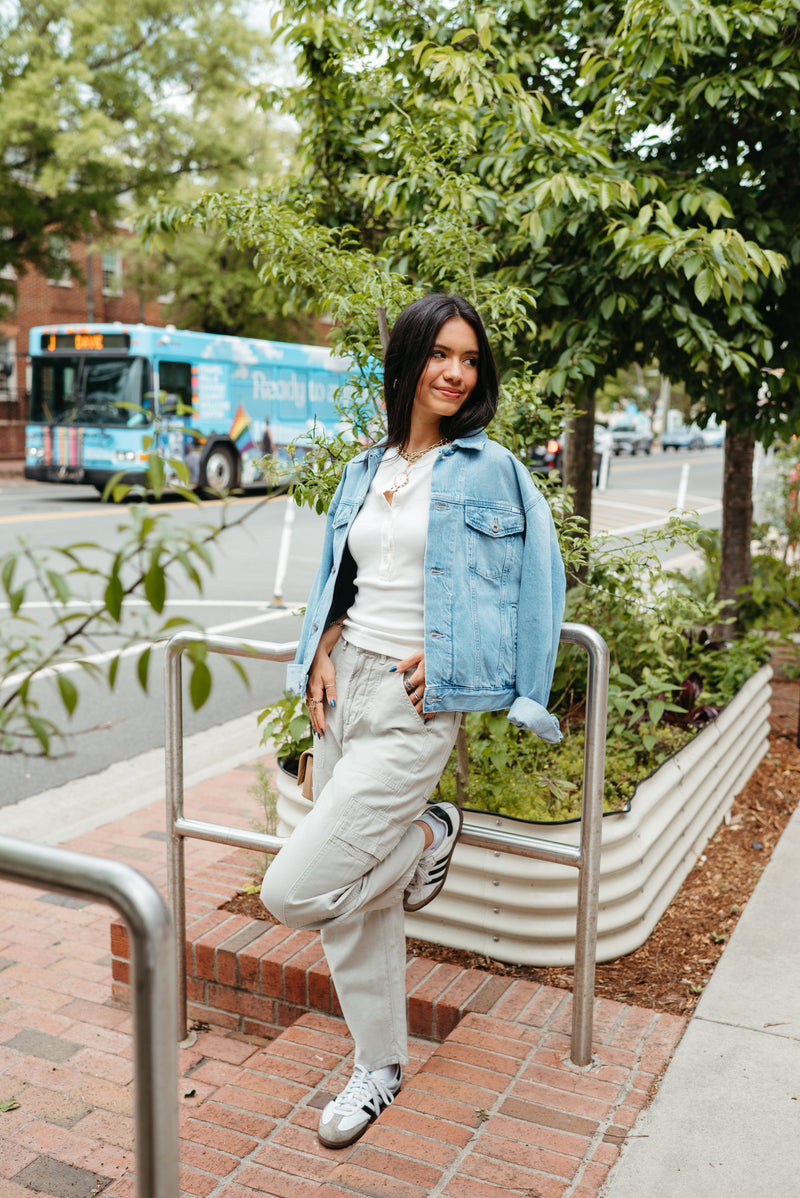 Marcelle Low Slung Cargo Pants-Denim-Uniquities