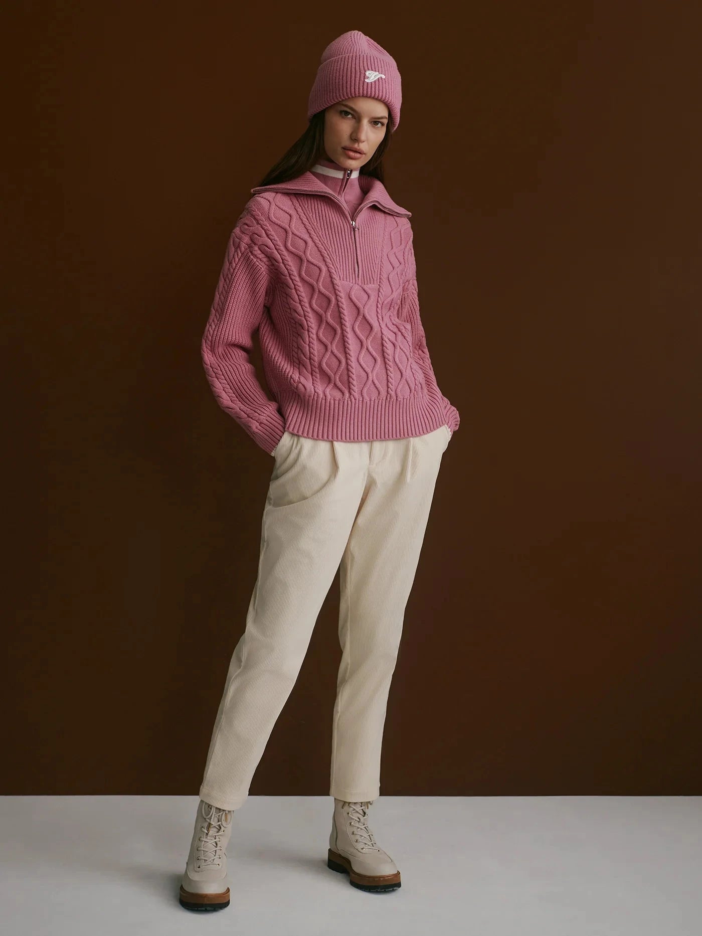 Didi Relaxed Cable Half Zip-Sweaters-Uniquities