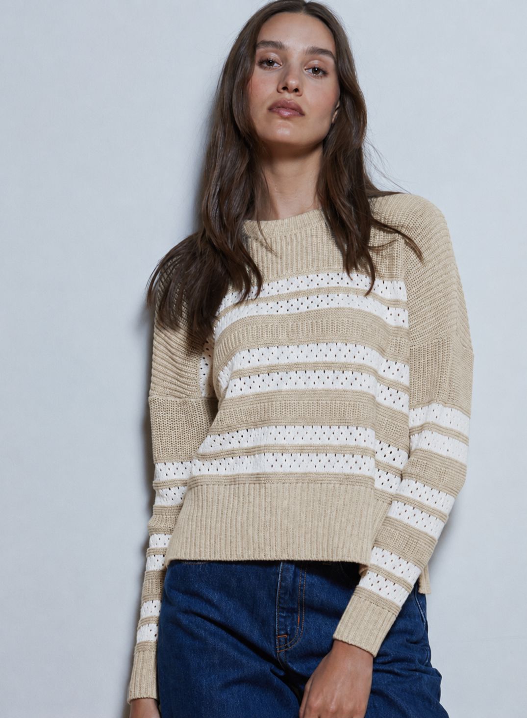 Shaker Crew with Pointelle Stripes-Sweaters-Uniquities