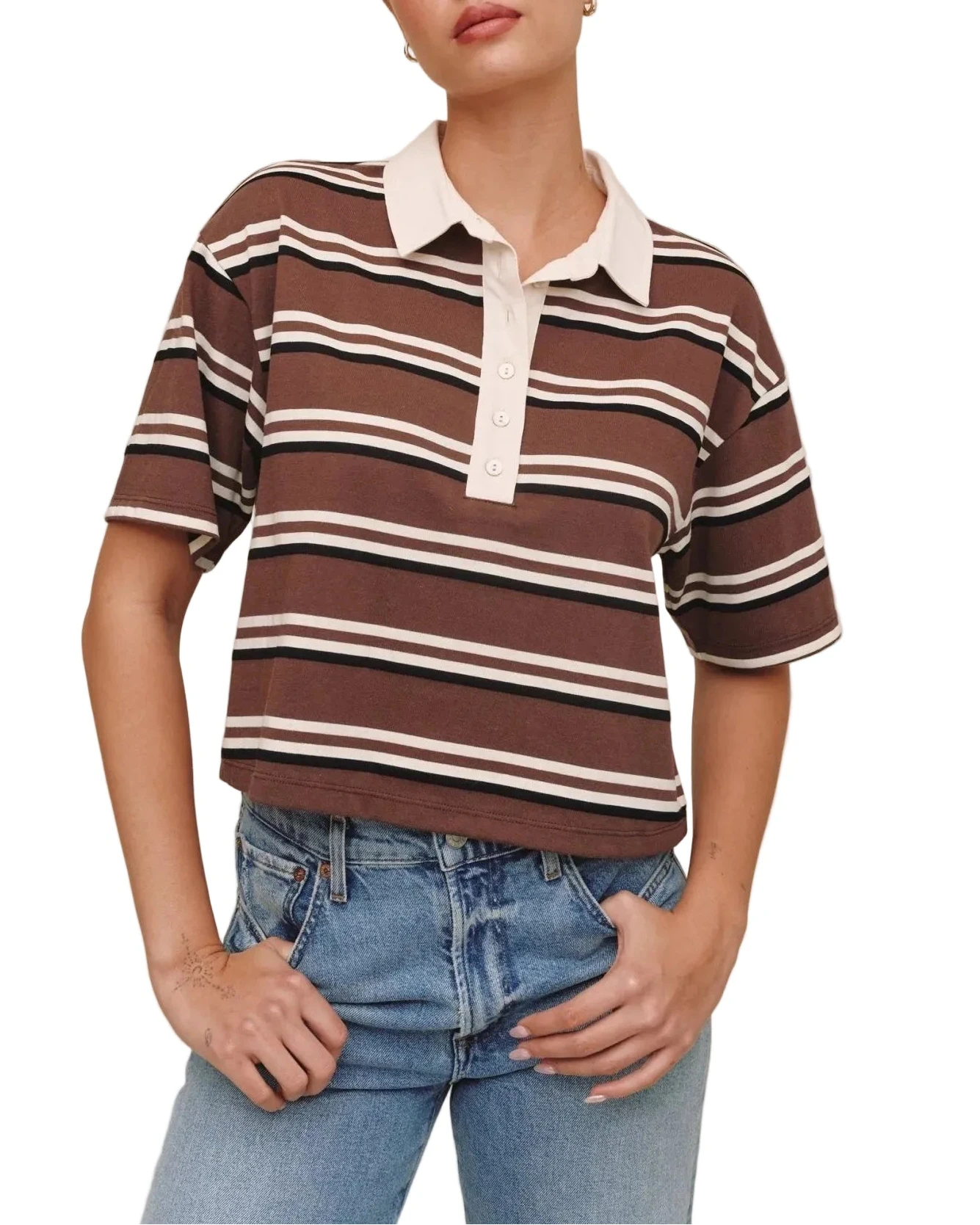 Crop Polo Tee-Tops/Blouses-Uniquities