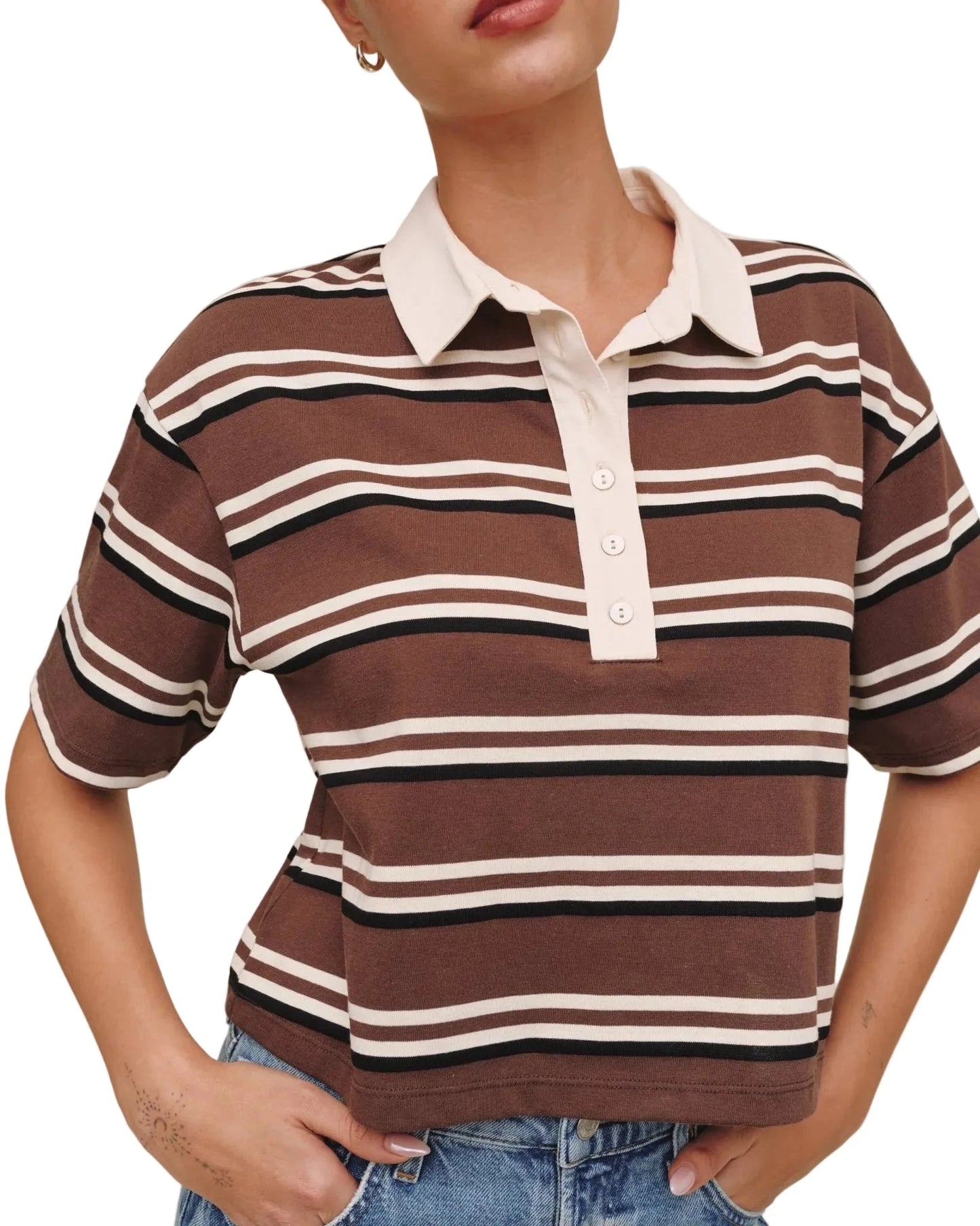 Crop Polo Tee-Tops/Blouses-Uniquities