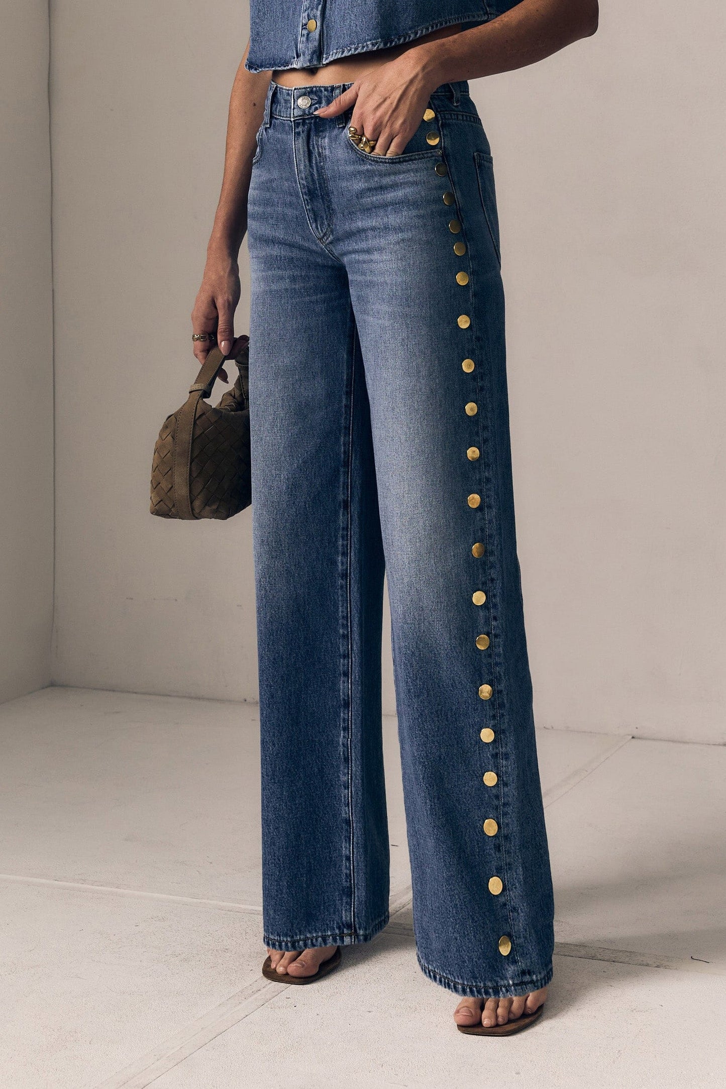 Studded Alexa Mid Rise Denim Le Jean 