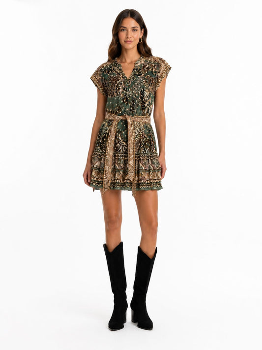 Dotted Foliage Mini Dress-Dresses-Uniquities