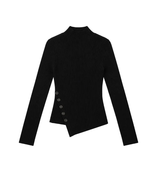 Assymetrical Button Rib-Sweaters-Uniquities