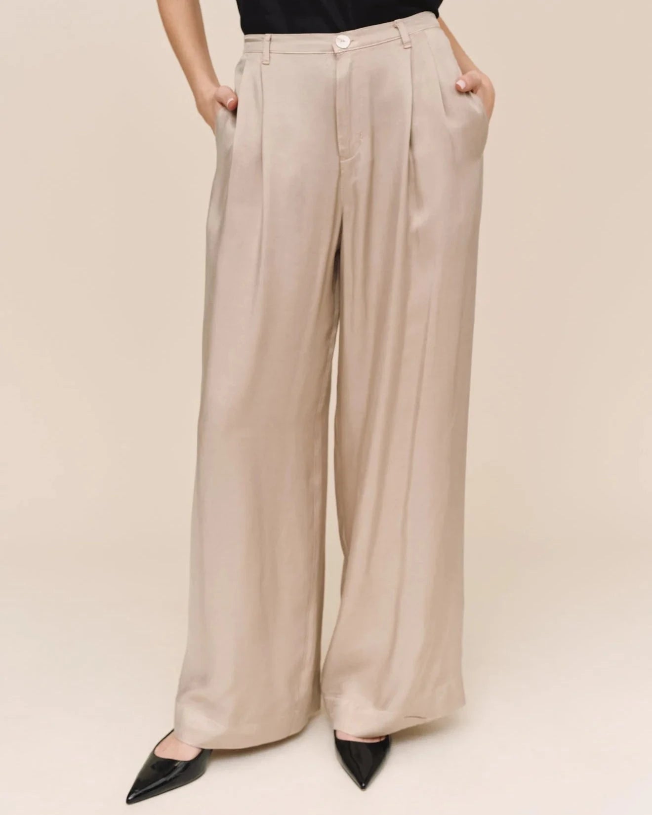 Double Pleat Wide Leg Pant-Bottoms-Uniquities