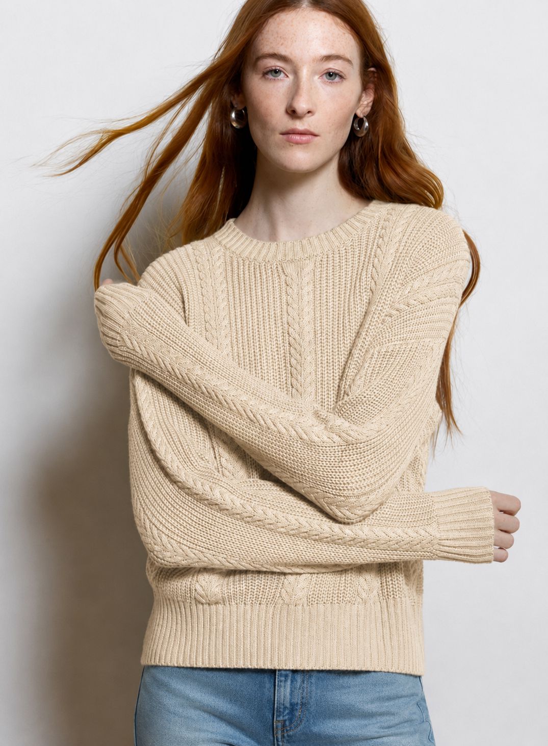 Solid Shaker Cable Crew-Sweaters-Uniquities