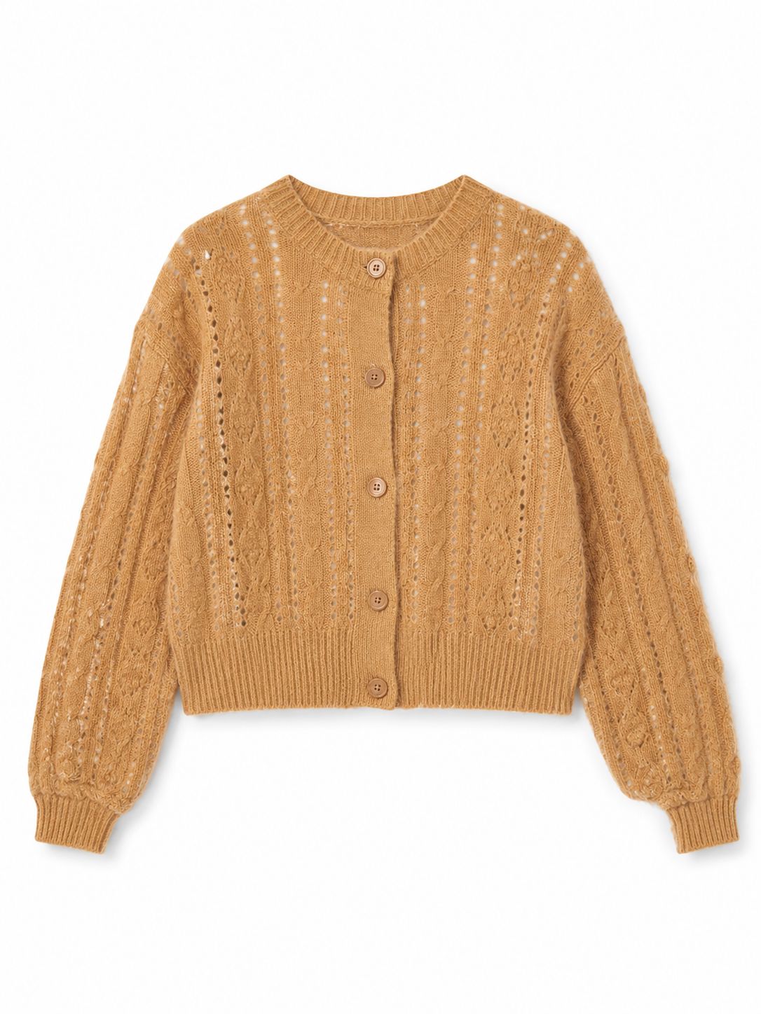 Pointelle Crew Neck Cardigan-Sweaters-Uniquities