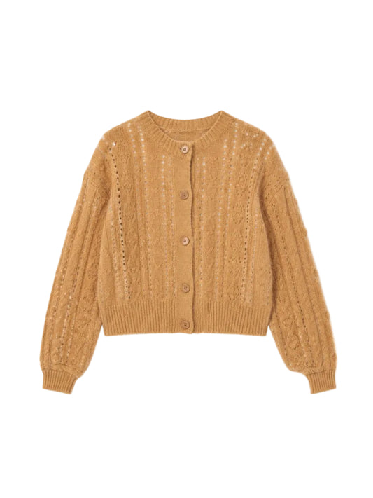 Pointelle Crew Neck Cardigan-Sweaters-Uniquities