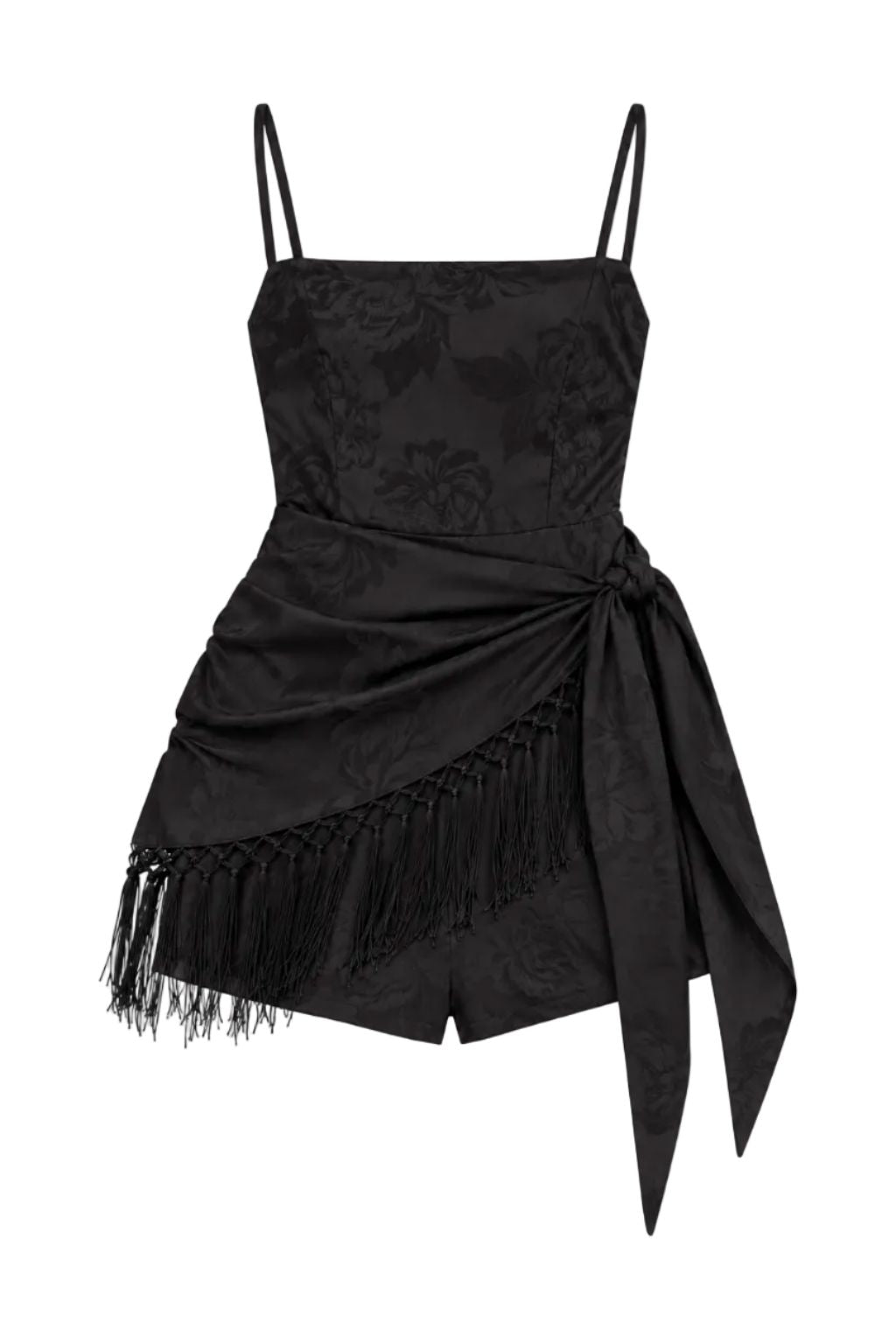 Fringe Satin Jacquard Romper-Jumpsuits & Rompers-Uniquities
