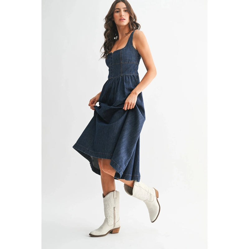Adria Denim Midi Dress-Dresses-Uniquities