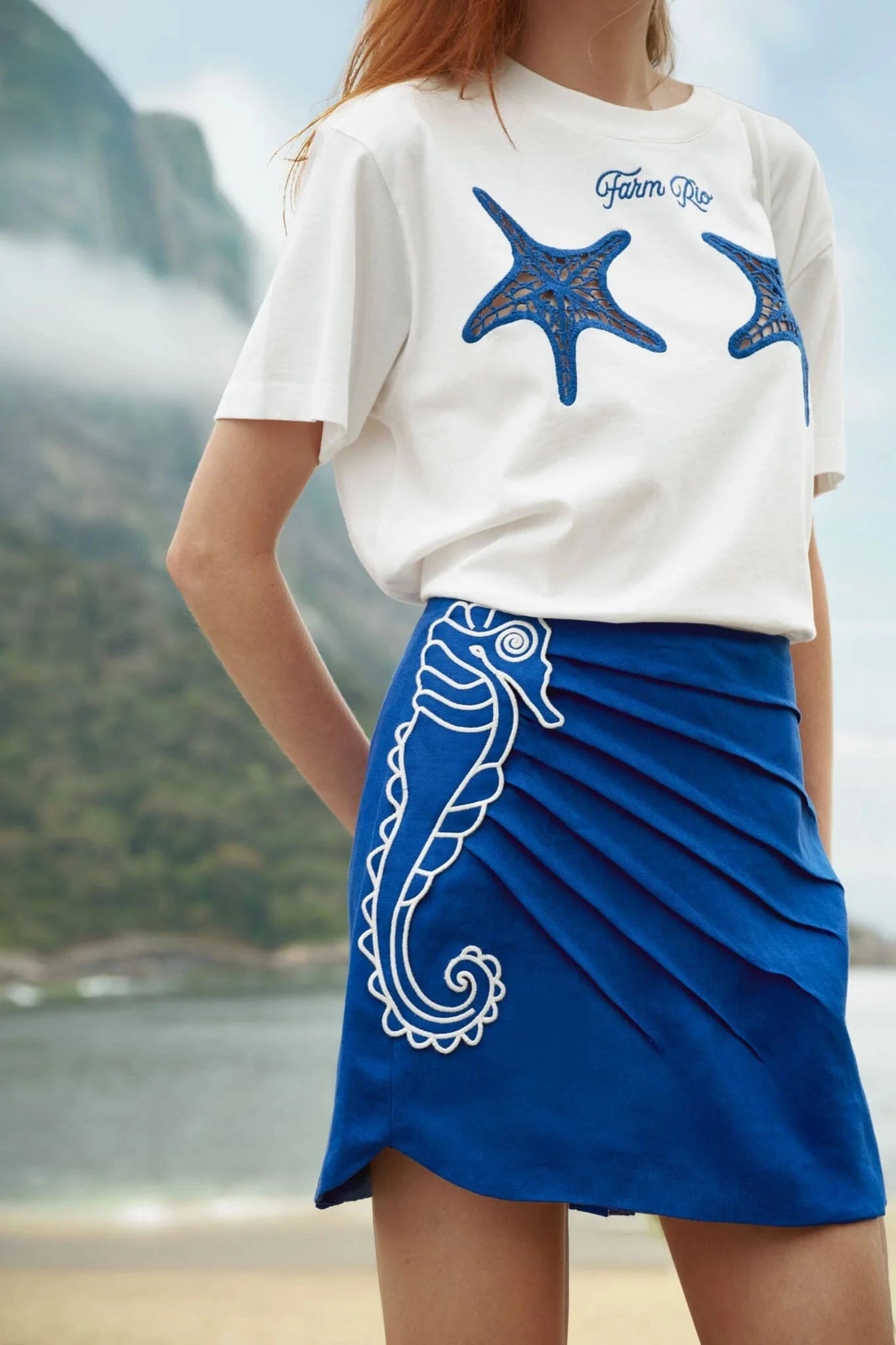 Seahorse Embroidery Mini Skirt-Bottoms-Uniquities