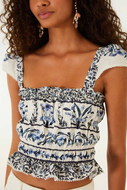 Flowers Arch Gathered Blouse-Tops/Blouses-Uniquities