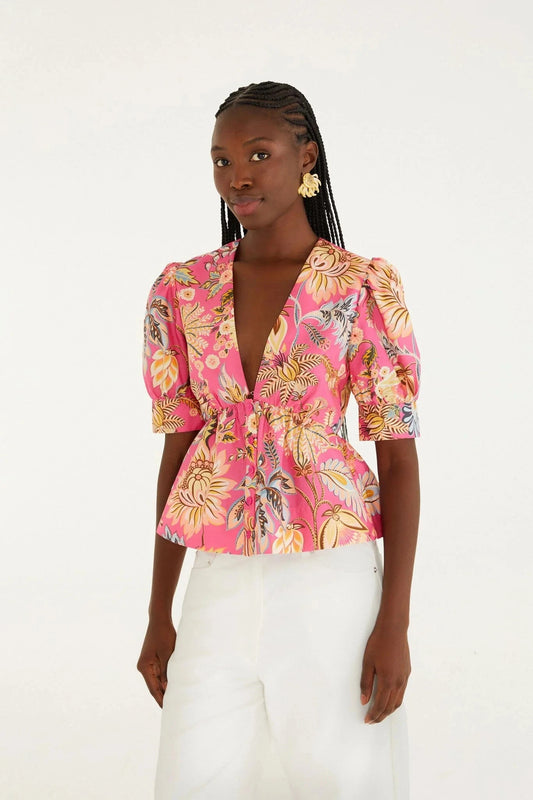 Ligia Floral Short Sleeve Blouse-Tops/Blouses-Uniquities