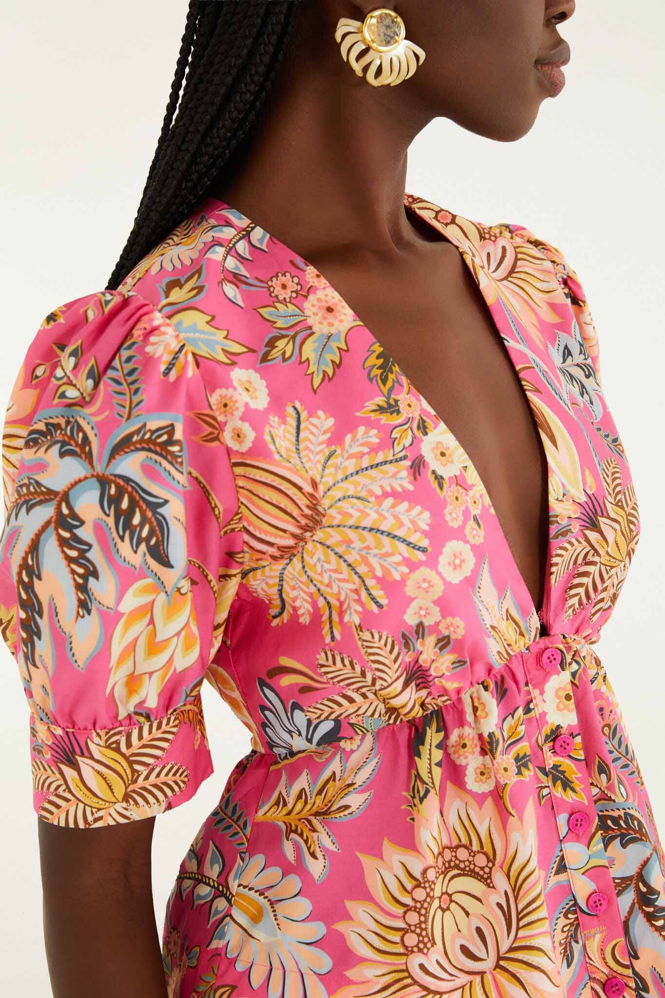 Ligia Floral Short Sleeve Blouse-Tops/Blouses-Uniquities